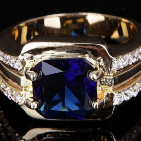 Men's Blue Sapphire with CZ accents Ring - Picture 3 of 5